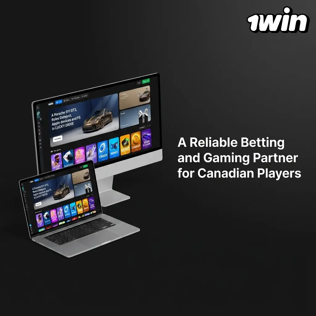1win platform interface showing sports betting and casino gaming options for Canadian players on mobile and desktop