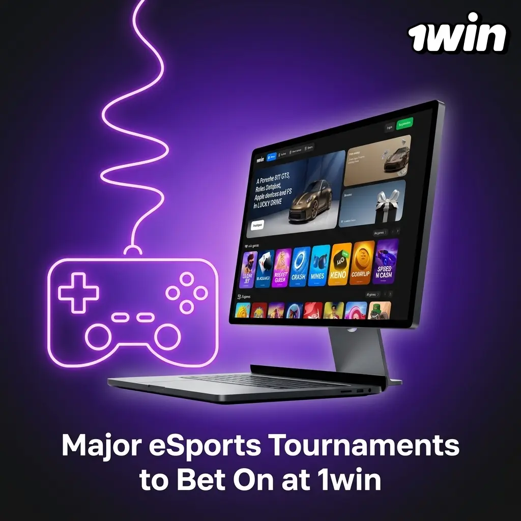 Major eSports tournaments available for betting at 1win including CS2, Dota 2, Valorant, and LoL events