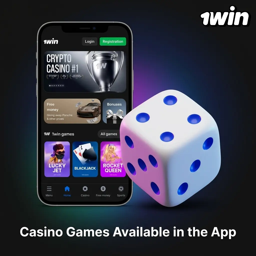 1win casino app displaying over 11,000 games including slots, live dealer tables, and crash games for Canadian players