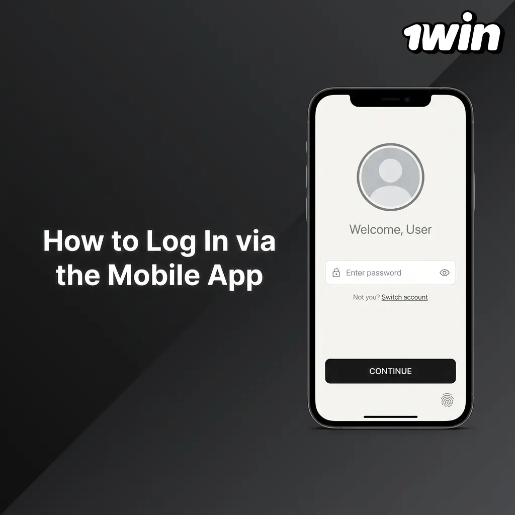 1win mobile app login screen on iPhone showing email, password fields, and Face ID option for returning players
