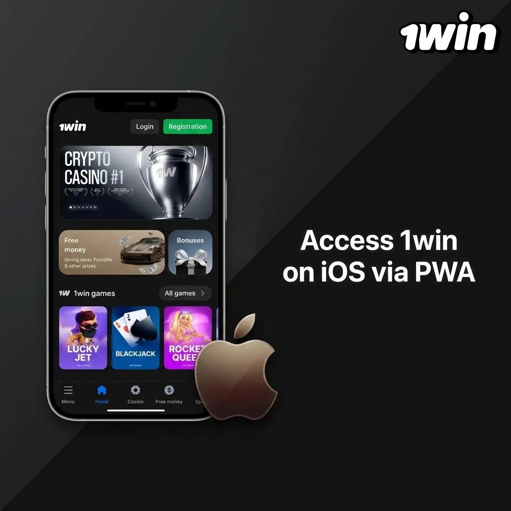 1win PWA installation on iOS home screen via Safari Share menu steps