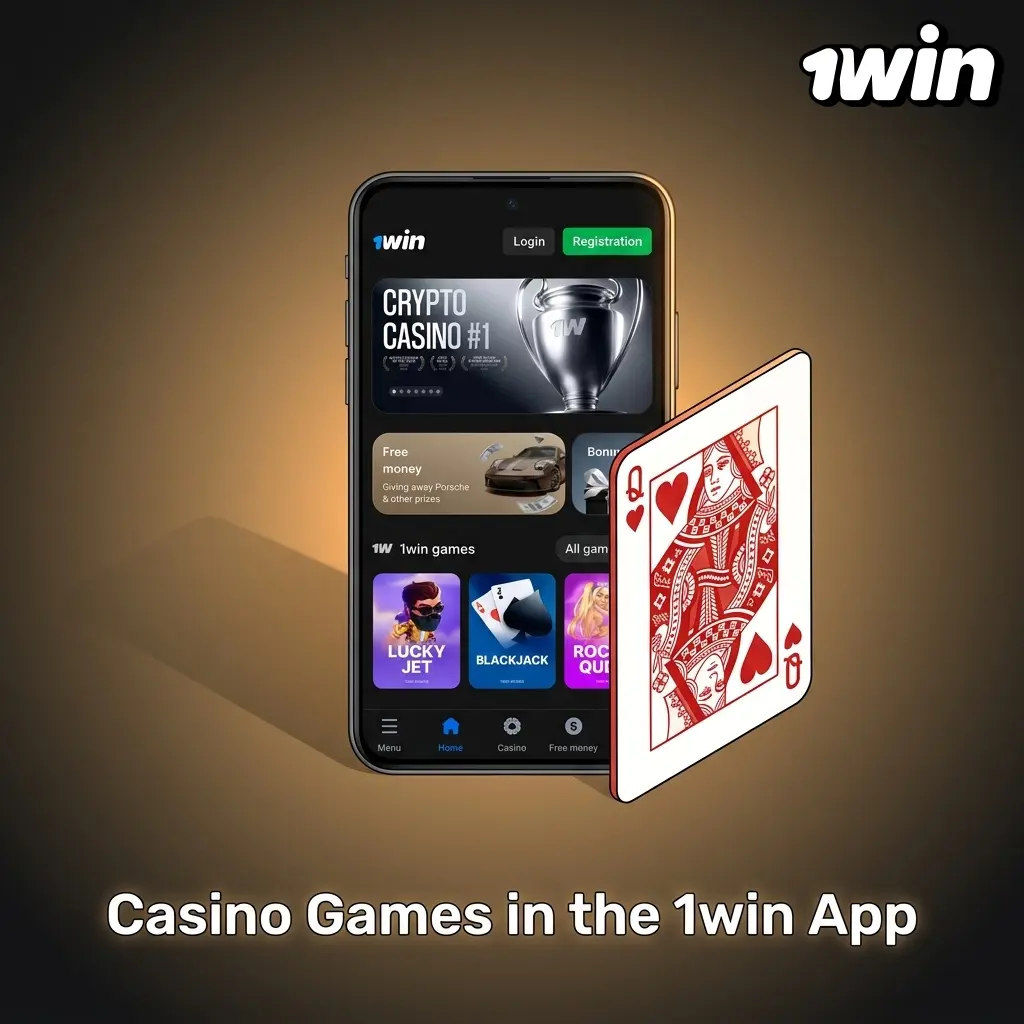 1win app casino games lobby showing slots, live dealer tables, and crash games from top providers like Evolution and Pragmatic Play