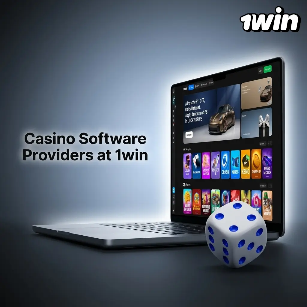 1win casino software providers logos including Evolution Gaming, Pragmatic Play, Spribe, NetEnt and Play'n GO