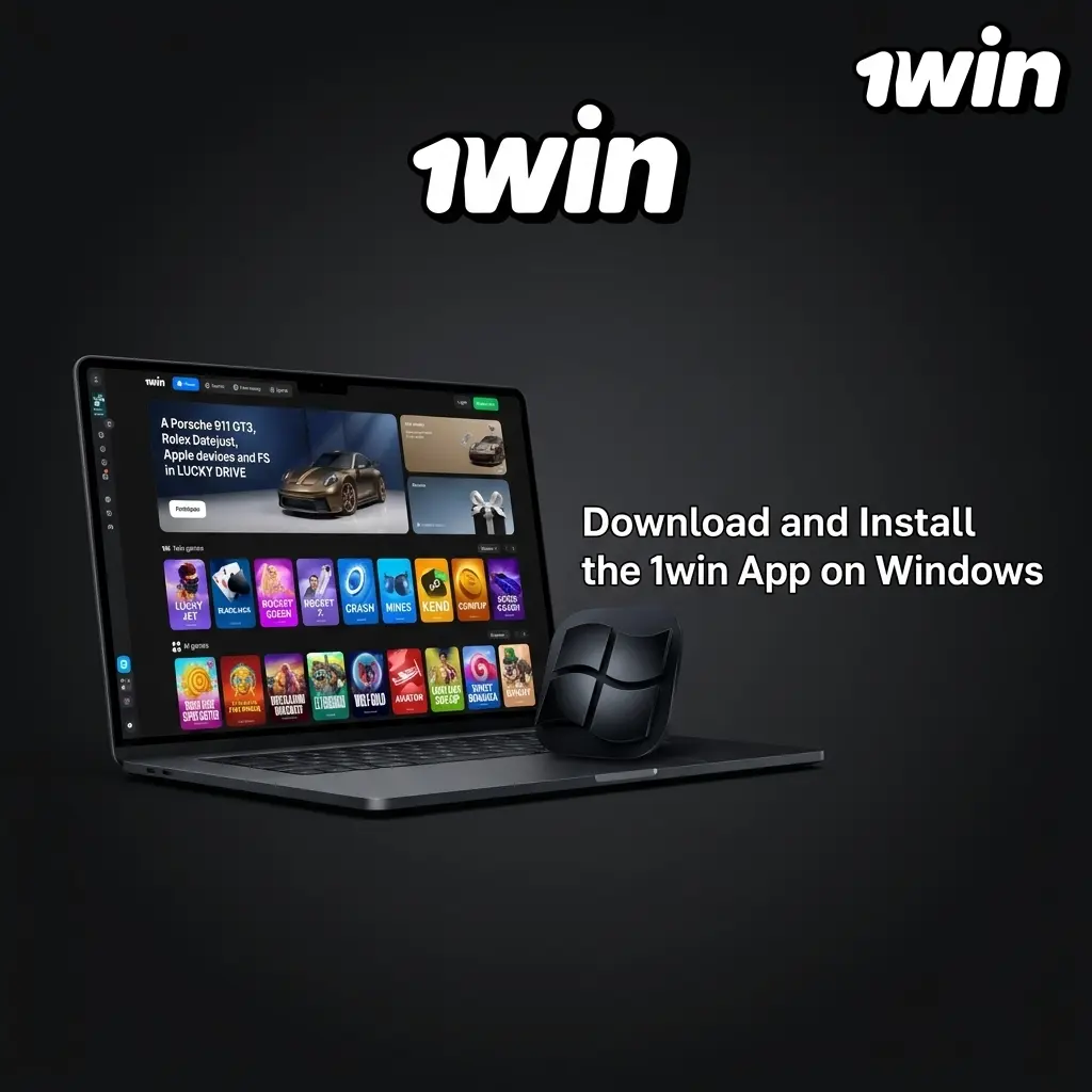 1win Windows app installation steps showing download, setup file, installer prompts, and desktop shortcut creation