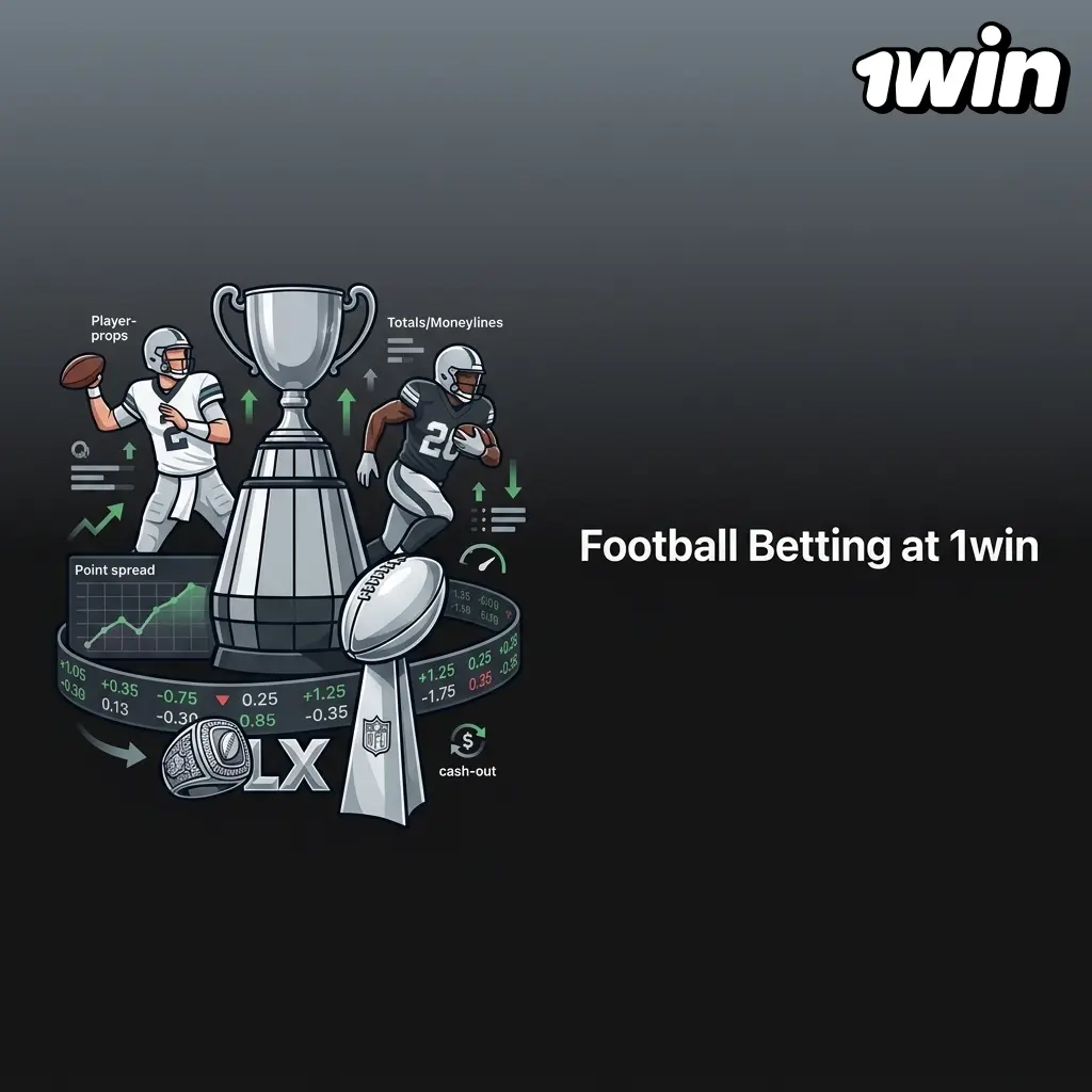 1win football betting interface showing CFL and NFL markets with live odds, spreads, and props for Grey Cup and Super Bowl