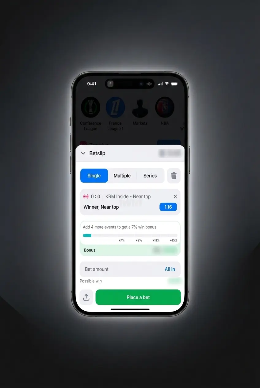Step-by-step guide showing how to place a basketball bet on the 1win sportsbook platform