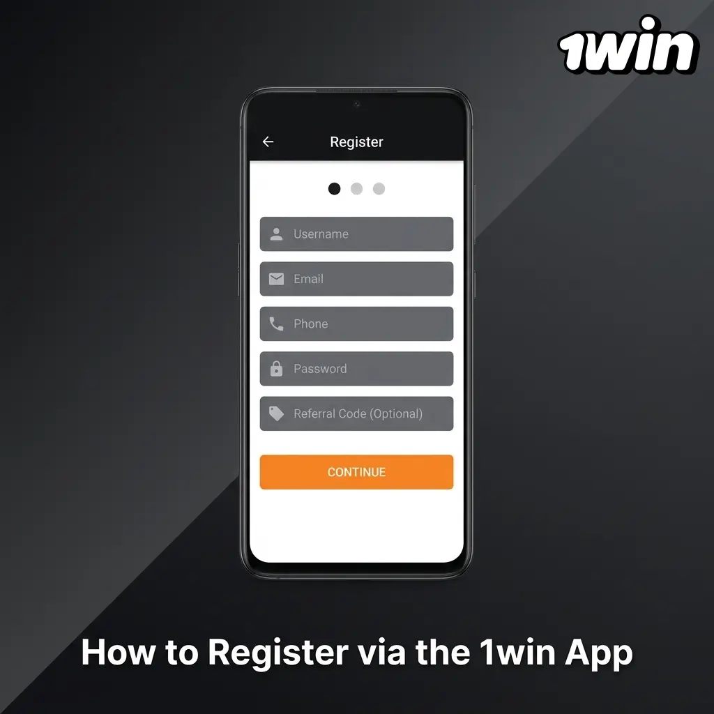 1win app registration screen showing sign-up options including phone, email, and social account methods for Canadian users