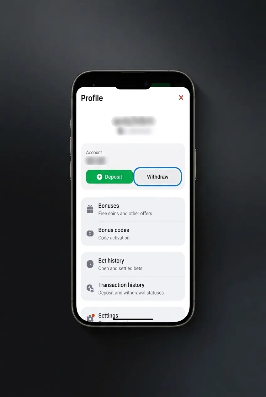 Step-by-step guide showing how to withdraw money from 1win, including cashier tab, payment methods, and confirmation process