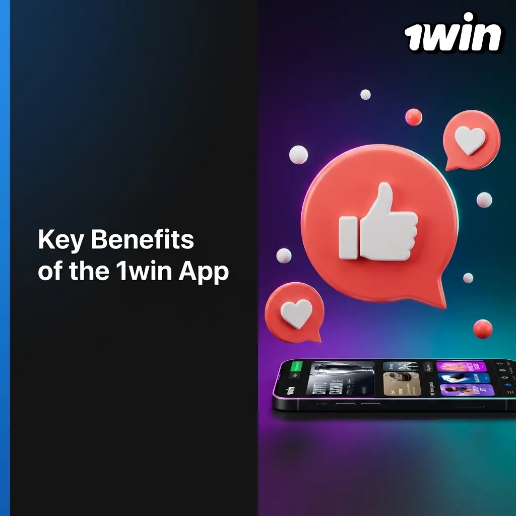 1win mobile app interface showing key benefits including SSL protection, fast performance, and intuitive betting navigation