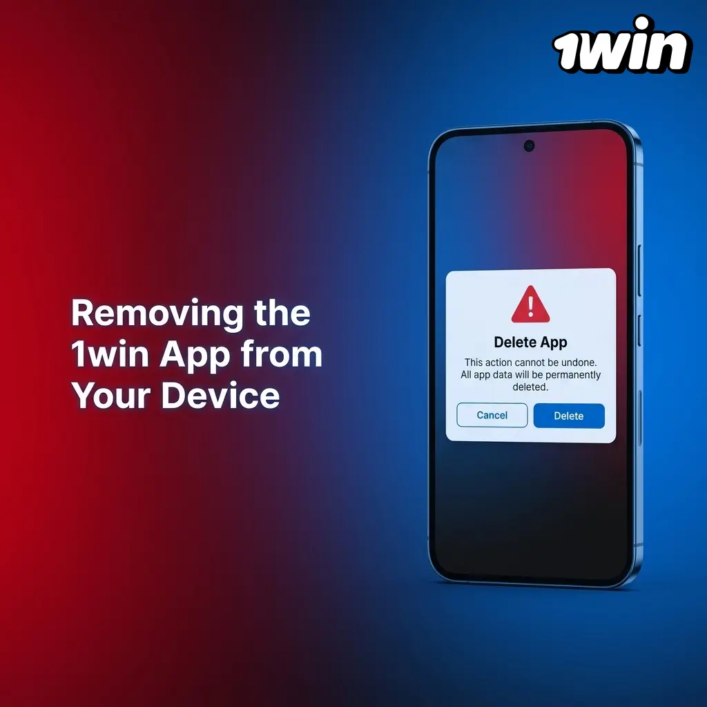 Person uninstalling the 1win app on Android and iOS by long-pressing the icon to remove or delete the bookmark