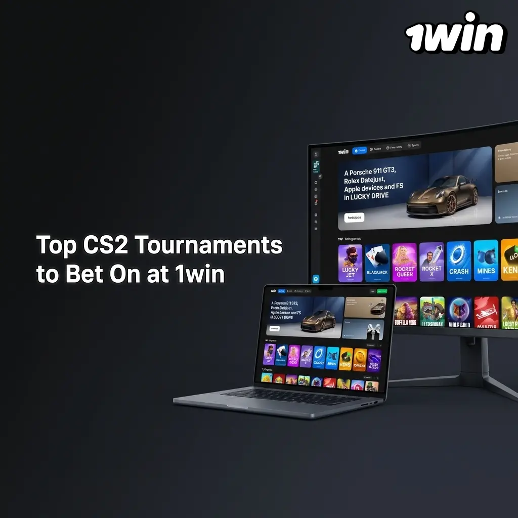 CS2 major tournaments logos including ESL Pro League, BLAST Premier, and IEM Katowice for betting at 1win