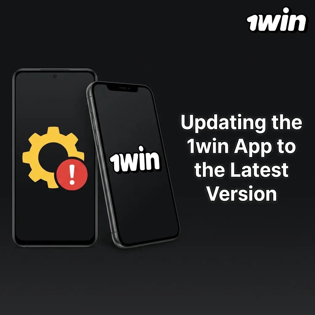 1win Android app update steps showing APK download, install prompts, and iOS PWA auto-update process on mobile devices